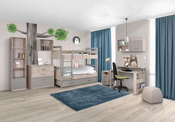 HYPE Rooms Kinderzimmer Schrank Kommode Bett 120x200 cm der Serie KINDER in Premium Eiche/beige