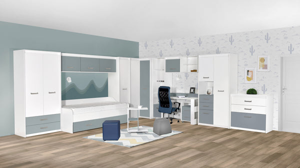 HYPE Rooms Kleiderschrank eintürig mit Schublade der Serie KINDER 50x52x203 cm in weiß/blau