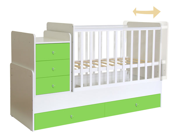 Polini Kids Kombi-Kinderbett Simple 1100 mit Kommode weiß-grün,1227.6