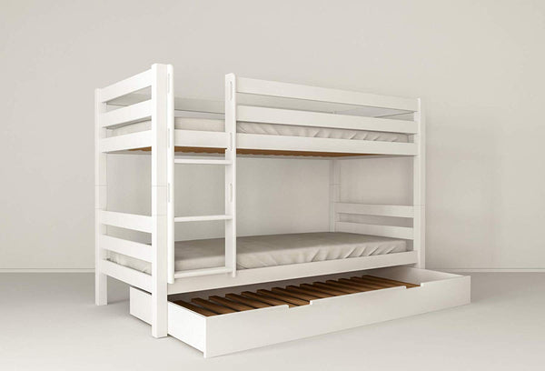 Mark Hochbett Etagenbett Jugendbett in weiß  200x90 cm mit Bettkasten,