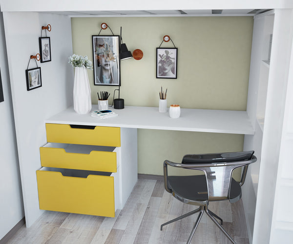 Hochbett mit Kleiderschrank und Schreibtisch Polini Home gelb,1447.18