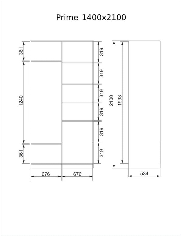 Prime 2100 Schwebetürenschrank 2 türig weiß mit Spiegel 140x210 cm,00751