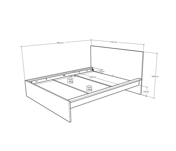 HYPE Rooms Plattformbett  mit 2 Schubladen LINEA 160x200 cm Artisan Eiche