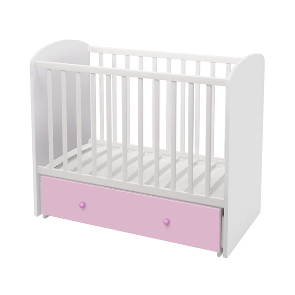 Polini Babybett Kinderbett Sky 745 mit Schaukelfunktion 120 x 60cm in Weiß-Rosa