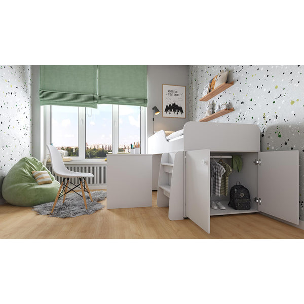 Polini Kids Etagenbett Stockbett Hochbett mit Schreibtisch Kommode Kleiderschrank in Weiß