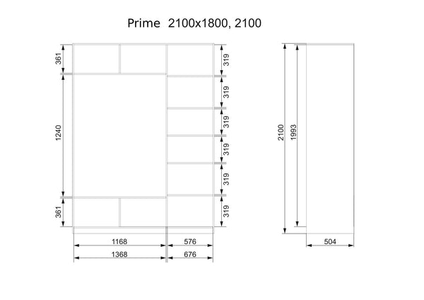 Polini Prime 3103 Schwebetürenschrank weiß-eiche mit Spiegel 210x210cm